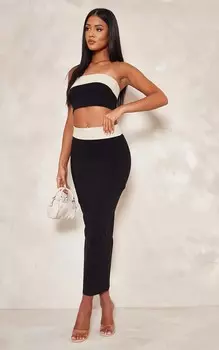 PrettyLittleThing Высокая черная юбка мидакси с контрастными складками