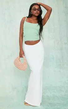 PrettyLittleThing Высокая кремовая длинная юбка в рубчик с изогнутой талией