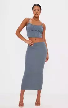 PrettyLittleThing Высокая темно-серая длинная юбка в рубчик