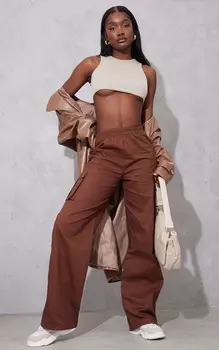 PrettyLittleThing Высокие брюки-карго шоколадного цвета с высокой талией и широкими штанинами