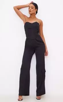 PrettyLittleThing Высокие черные атласные брюки карго