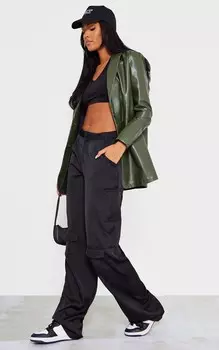 PrettyLittleThing Высокие черные атласные широкие брюки-карго