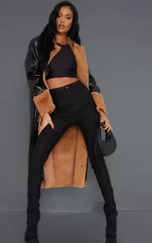 PrettyLittleThing Высокие длинные джинсы скинни с 5 карманами и швом спереди с покрытием черного цвета