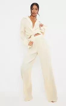 PrettyLittleThing Высокие кремовые плиссированные широкие брюки с завышенной талией