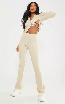 PrettyLittleThing Высокие овсяные вязаные рваные расклешенные брюки с прямыми штанинами