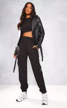 PrettyLittleThing Высокие повседневные джоггеры с деталями карго черного цвета