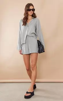 PrettyLittleThing Высокие серые льняные шорты