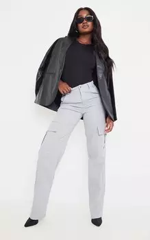 PrettyLittleThing Высокие серые широкие брюки карго с пряжкой