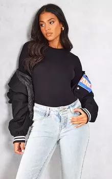 PrettyLittleThing Высокий черный базовый топ с длинными рукавами