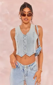 PrettyLittleThing Высокий голубой джинсовый жилет