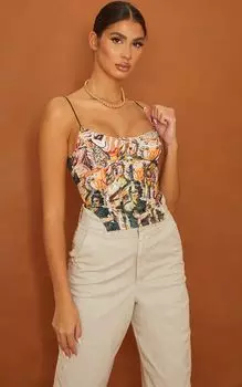 PrettyLittleThing Высокий коричневый корсет с ремешками в стиле Ренессанс