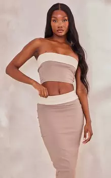 PrettyLittleThing Высокий коричневый топ-бандо с контрастными складками