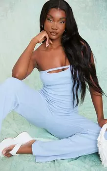 PrettyLittleThing Высокий сине-серый топ-бандо в рубчик