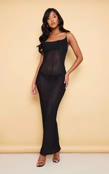 PrettyLittleThing Высокое черное фактурное платье макси с бретелями