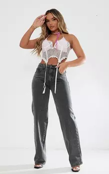 PrettyLittleThing Выстиранные серые прямые джинсы со средней посадкой