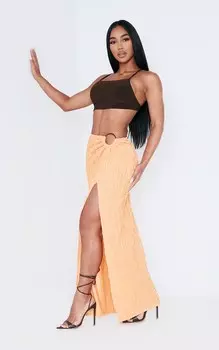 PrettyLittleThing Ярко-оранжевая длинная юбка с текстурированным уплотнительным кольцом спереди
