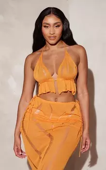 PrettyLittleThing Ярко-оранжевый вязаный бюстгальтер без косточек с воротником-халтер и деталью в виде лестницы