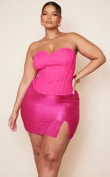 PrettyLittleThing Ярко-розовая облегающая плиссированная юбка с разрезом на подоле плюс