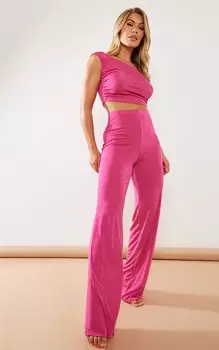 PrettyLittleThing Ярко-розовые облегающие широкие брюки из ацетата