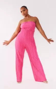 PrettyLittleThing Ярко-розовый плиссированный комбинезон-бандо Plus