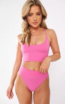 PrettyLittleThing Ярко-розовый удлиненный бесшовный бюстгальтер в рубчик