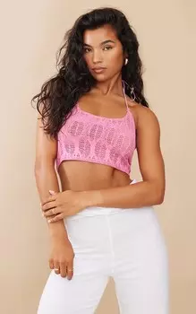 PrettyLittleThing Ярко-розовый укороченный топ с бретельками и бретельками на бретельках