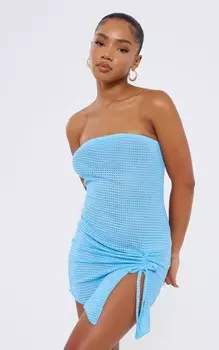 PrettyLittleThing Ярко-синее фактурное облегающее платье-бандо со сборками