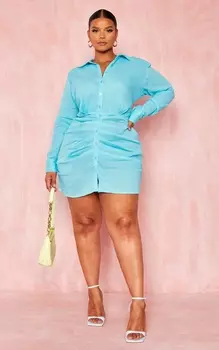 PrettyLittleThing Ярко-синее легкое платье-рубашка со сборками и фактурной отделкой