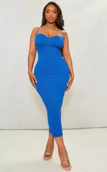 PrettyLittleThing Ярко-синее платье мидакси с плиссированными бретелями и чашками