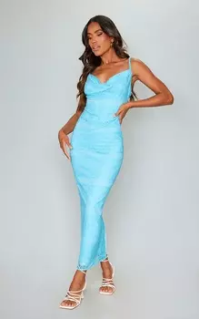 PrettyLittleThing Ярко-синее текстурированное платье макси с капюшоном и бретелями