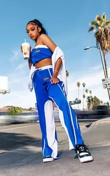 PrettyLittleThing Ярко-синие широкие джоггеры с трикотажными вставками