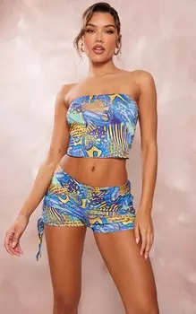 PrettyLittleThing Ярко-синий топ-бандо с принтом