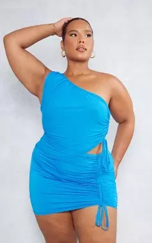 PrettyLittleThing Ярко-синий топ на одно плечо со сборками по бокам