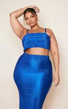 PrettyLittleThing Ярко-синий укороченный плиссированный топ с бретелями Plus