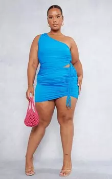 PrettyLittleThing Ярко-синяя мини-юбка Plus со сборками по бокам