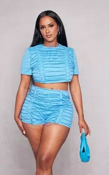 PrettyLittleThing Ярко-синяя тканая укороченная футболка со шнуровкой Shape