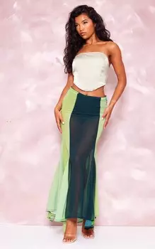 PrettyLittleThing Зеленая длинная юбка из шифона с платком и принтом омбре