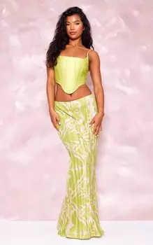 PrettyLittleThing Зеленая длинная юбка плиссе с принтом и завитками