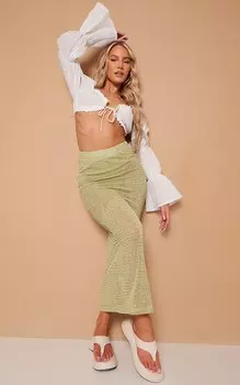 PrettyLittleThing Зеленая фактурная прозрачная юбка мидакси