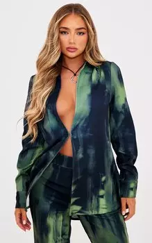 PrettyLittleThing Зеленая рубашка оверсайз с абстрактным принтом