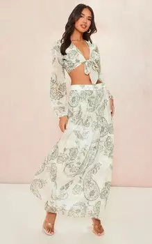 PrettyLittleThing Зеленая шифоновая длинная юбка с низкой посадкой и принтом пейсли