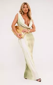 PrettyLittleThing Зеленое платье макси с глубоким вырезом и плиссированным воротником с принтом тай-дай