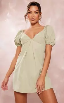 PrettyLittleThing Зеленое платье прямого кроя с пышными рукавами
