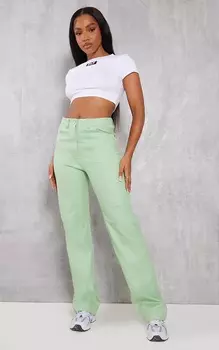 PrettyLittleThing Зеленые прямые джинсы из вощеного денима со швами