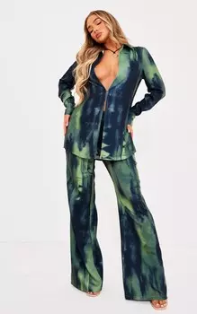 PrettyLittleThing Зеленые широкие брюки с абстрактным принтом