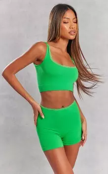 PrettyLittleThing Зеленый бесшовный бюстгальтер с квадратным вырезом и кружевной отделкой в рубчик