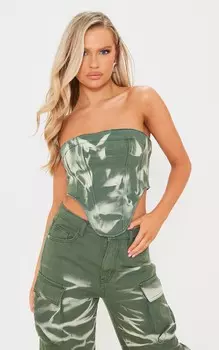 PrettyLittleThing Зеленый джинсовый корсетный топ со швами тай-дай