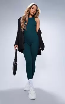 PrettyLittleThing Зеленый комбинезон в рубчик цвета «борцовка»