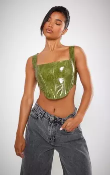 PrettyLittleThing Зеленый корсет из искусственной кожи на косточке