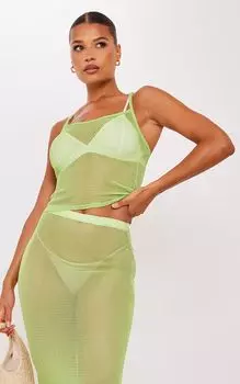PrettyLittleThing Зеленый текстурированный удлиненный топ на бретелях на бретельках